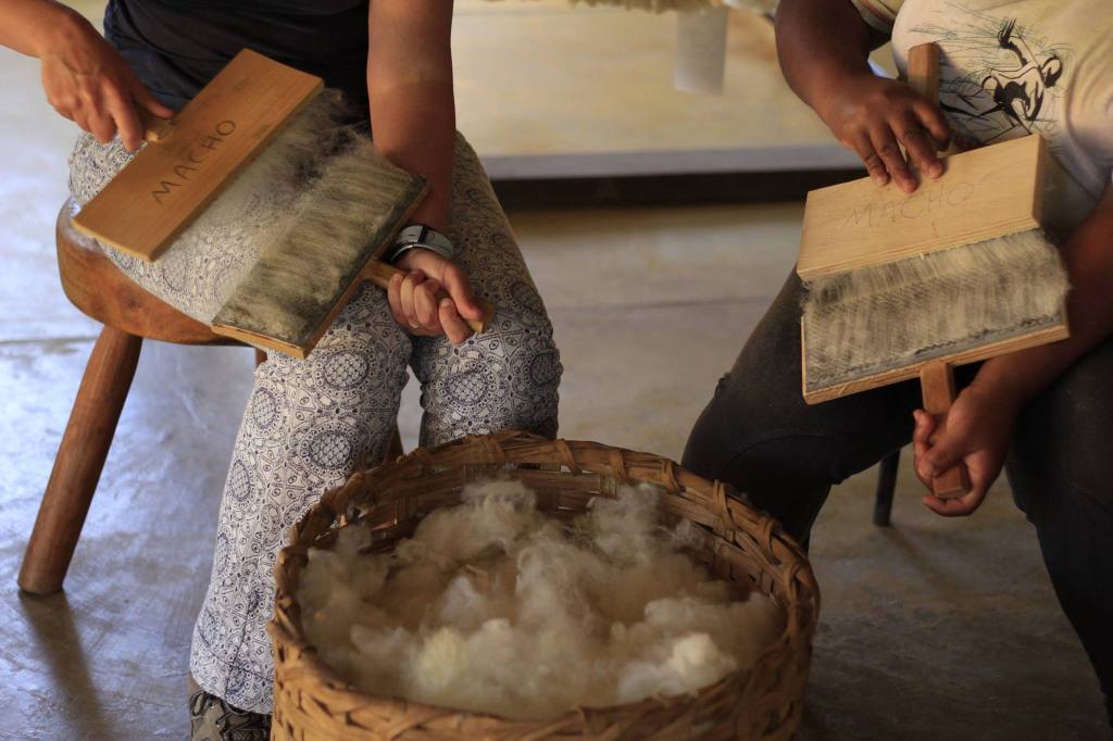 Cardando a lã / Carding